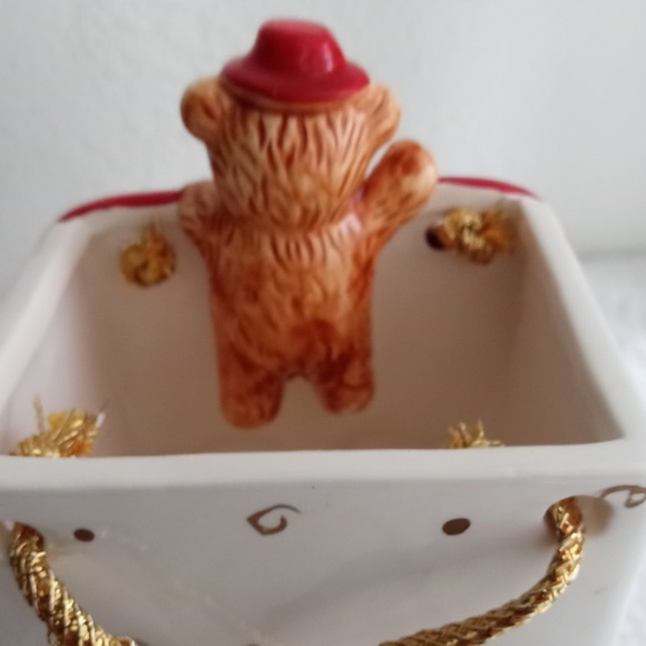 Vintage Ceramic Gift Bag Box W  Bear & Hearts w Sayings Valentine Day  AS IS - Picture 11 of 11